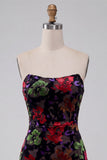 Abito Mini cocktail Bodycon Senza Spalline con Stampa Floreale e Frangie