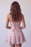 Blush A-Line senza spalline Ricamo floreale Abito corto di ritorno a casa