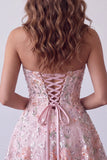 Blush A-Line senza spalline Ricamo floreale Abito corto di ritorno a casa