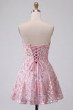 Blush A-Line senza spalline Ricamo floreale Abito corto di ritorno a casa
