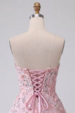 Blush A-Line senza spalline Ricamo floreale Abito corto di ritorno a casa