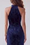 Vestito da sera lungo con pantaloni di velluto blu navy con pantaloni