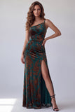Vestito elegante floreale a sheath verde scuro con una spalla stampata e fessura laterale