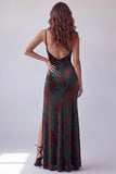 Vestito elegante floreale a sheath verde scuro con una spalla stampata e fessura laterale