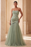 Vestito formale lungo con paillette verde salvia verde linea A e paillettes, vestito formale lungo con drappeggio