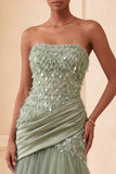 Vestito formale lungo con paillette verde salvia verde linea A e paillettes, vestito formale lungo con drappeggio