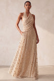 Abito formale lungo a perline con cappa a linea a A in stile A, paillettes e perline