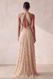 Abito formale lungo a perline con cappa a linea a A in stile A, paillettes e perline