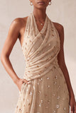 Abito formale lungo a perline con cappa a linea a A in stile A, paillettes e perline