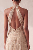 Abito formale lungo a perline con cappa a linea a A in stile A, paillettes e perline