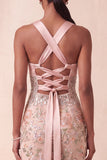 Tetter, blush con guaina, paillettes, strass, vestito lungo, floreale con ricamo