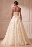 Abito da ballo d'avorio Abito Formale Lungo Arrugato in organza senza spalline