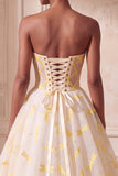 Abito da ballo d'avorio Abito Formale Lungo Arrugato in organza senza spalline