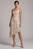Cappuccio champagne Sheath Perla asimmetrica Abito della madre della sposa con paillettes