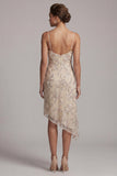 Cappuccio champagne Sheath Perla asimmetrica Abito della madre della sposa con paillettes