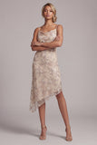 Cappuccio champagne Sheath Perla asimmetrica Abito della madre della sposa con paillettes