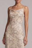 Cappuccio champagne Sheath Perla asimmetrica Abito della madre della sposa con paillettes
