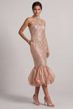 Blush sirena Tasche a collo alto Orlo a bolle Abito madre della sposa con paillettes
