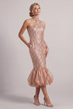 Blush sirena Tasche a collo alto Orlo a bolle Abito madre della sposa con paillettes