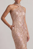 Blush sirena Tasche a collo alto Orlo a bolle Abito madre della sposa con paillettes