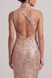 Blush sirena Tasche a collo alto Orlo a bolle Abito madre della sposa con paillettes