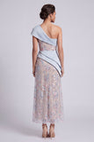 Vestito Maxi Mother of the Bride con fascia blu chiaro con paillettes su una spalla