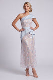 Vestito Maxi Mother of the Bride con fascia blu chiaro con paillettes su una spalla