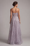 Abito Madre della Sposa A Linea Lilla A Strapless Long