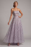 Abito Madre della Sposa A Linea Lilla A Strapless Long