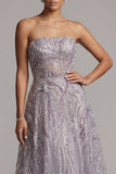 Abito Madre della Sposa A Linea Lilla A Strapless Long