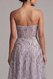Abito Madre della Sposa A Linea Lilla A Strapless Long