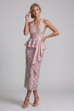 Abito midi Mother of the Bride con Abito Madre della Sposa Rosa Chiaro Sguaina Sguaina