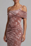 Abito Madre della Sposa Desert Rose Velvet Asimmetrico a una spalla e arricciata