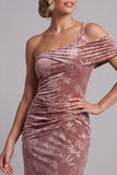 Abito Madre della Sposa Desert Rose Velvet Asimmetrico a una spalla e arricciata