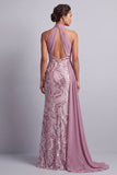 Glicine Chiffon con collo a capezza paillettes arricciate treno di sirena Abito madre della sposa con drappeggio
