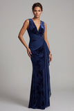 Abito Madre della Sposa Lungo Abito Madre della Sposa in velluto blu navy scuro con scollo a V