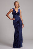 Abito Madre della Sposa Lungo Abito Madre della Sposa in velluto blu navy scuro con scollo a V