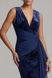 Abito Madre della Sposa Lungo Abito Madre della Sposa in velluto blu navy scuro con scollo a V