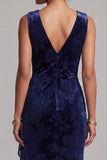 Abito Madre della Sposa Lungo Abito Madre della Sposa in velluto blu navy scuro con scollo a V