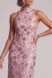 Paillettes a livelli malva vintage Guaina senza schienale Abito lungo Madre della sposa
