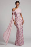 Abito lungo sirena lunga Madre della Sposa rosa rosa scintillante con perline