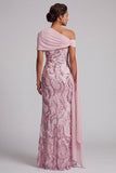 Abito lungo sirena lunga Madre della Sposa rosa rosa scintillante con perline