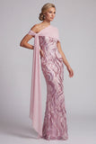 Abito lungo sirena lunga Madre della Sposa rosa rosa scintillante con perline