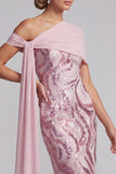 Abito lungo sirena lunga Madre della Sposa rosa rosa scintillante con perline