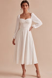 Abito da fidanzamento Midi A-Line A-Line Sweetheart bianco con maniche lunghe