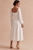 Abito da fidanzamento Midi A-Line A-Line Sweetheart bianco con maniche lunghe