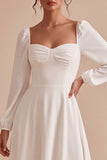 Abito da fidanzamento Midi A-Line A-Line Sweetheart bianco con maniche lunghe