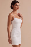 Vestito Mini Bianco Piccolo Bodycon Bodycon Bodycon Floreale Jacquard