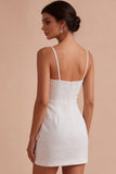 Vestito Mini Bianco Piccolo Bodycon Bodycon Bodycon Floreale Jacquard
