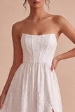 Corsetto A A Bianca Jacquard Senza spalline Abito da fidanzamento lungo con fessura